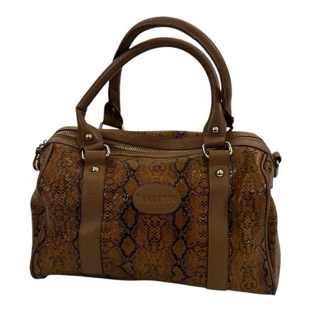 Terzetto Snakeskin Pattern Genuine Leather Satchel